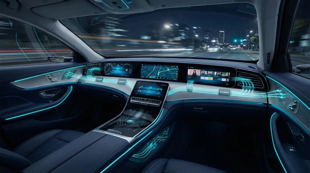 智能座舱多屏互联与车载投屏示意